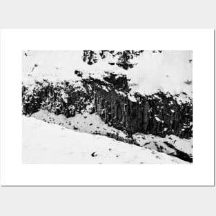 Texture of Basalt Columns and Snow in Iceland B&W Posters and Art